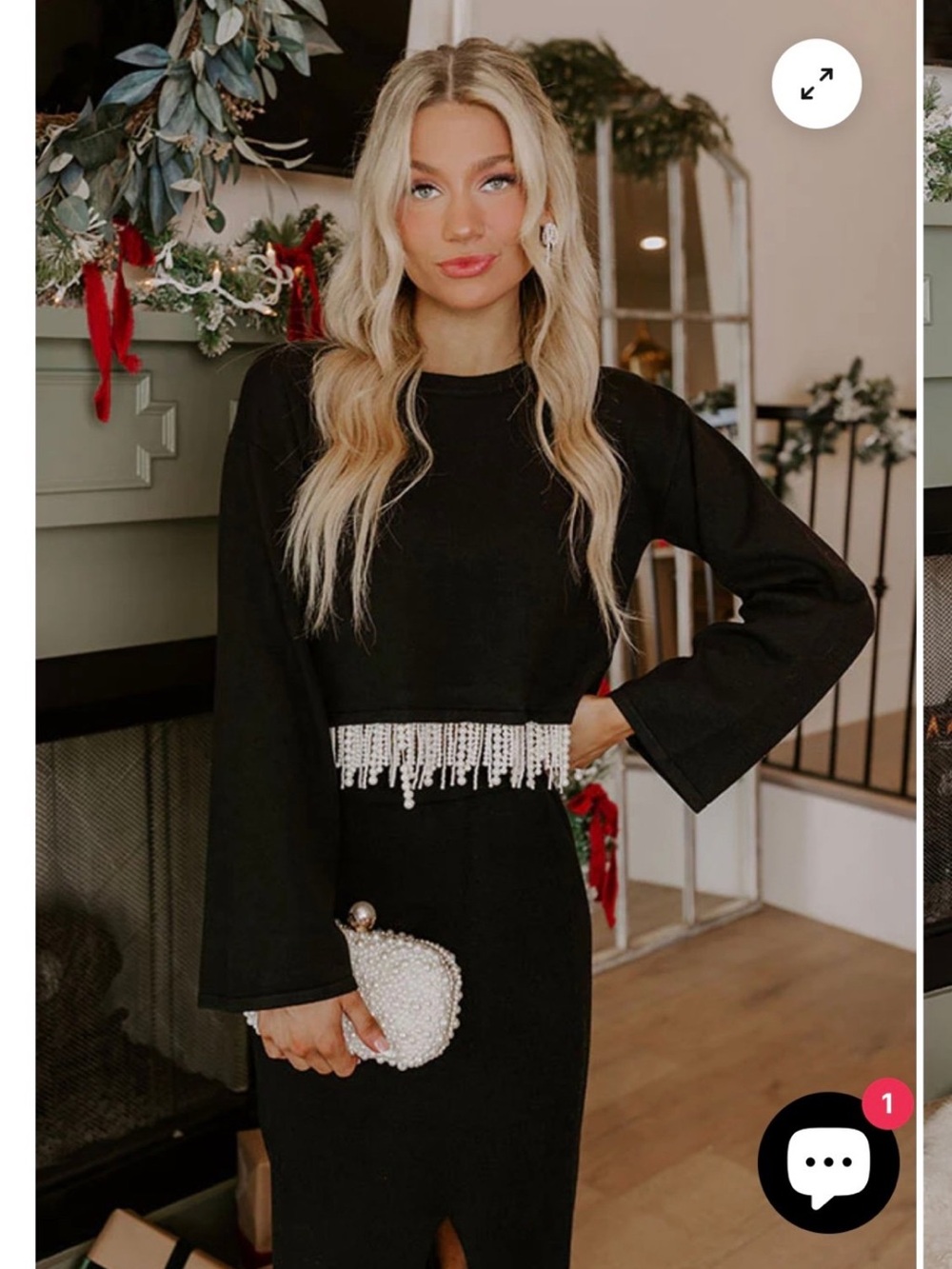 Fate Black Long-Sleeve Top with Beaded Fringe